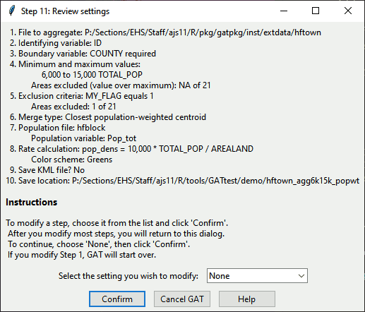 Dialog: Confirm GAT Settings