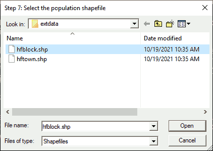 Dialog: Identify Population Shapefile